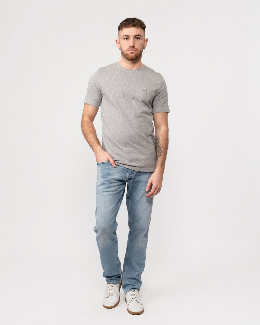 BOSS Orange Tales Mens Cotton-Jersey T-shirt With Logo Patch - Light/Pastel Grey 051