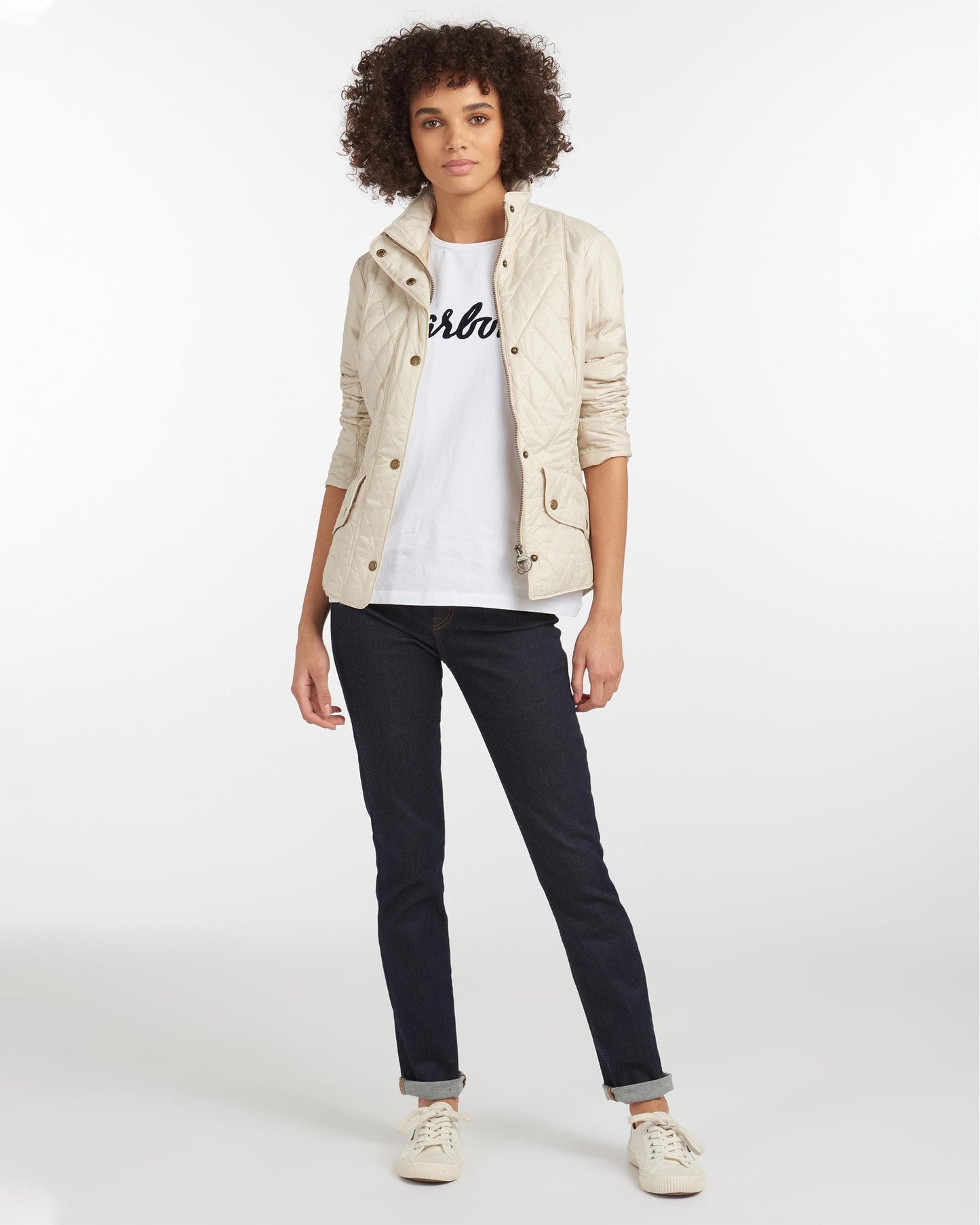 Barbour Flyweight Cavalry Quilted Ladies Jacket - Pearl/Stone