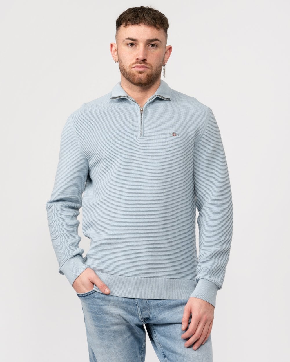 GANT Mens Textured Cotton Half Zip Jumper