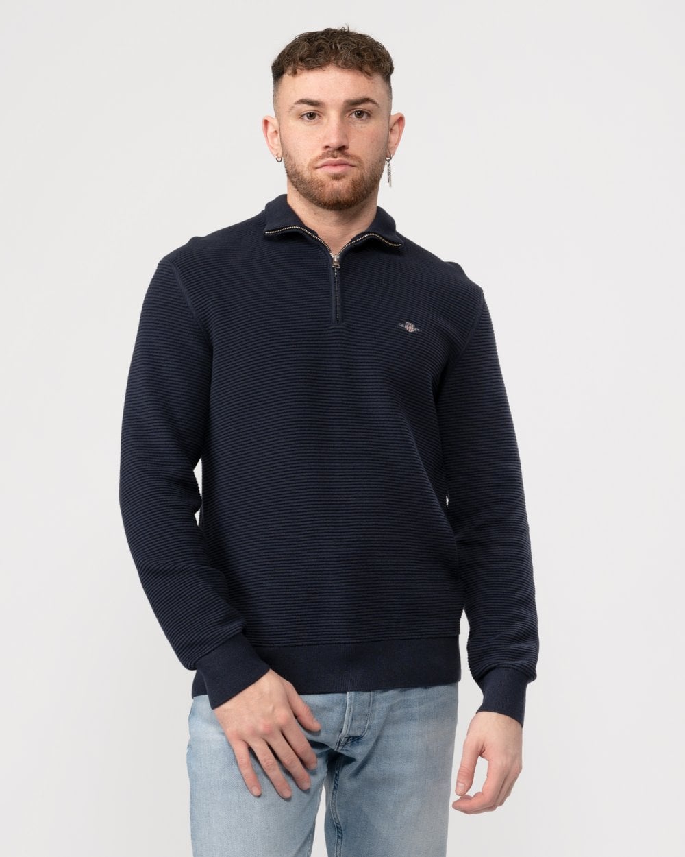 GANT Mens Textured Cotton Half Zip Jumper