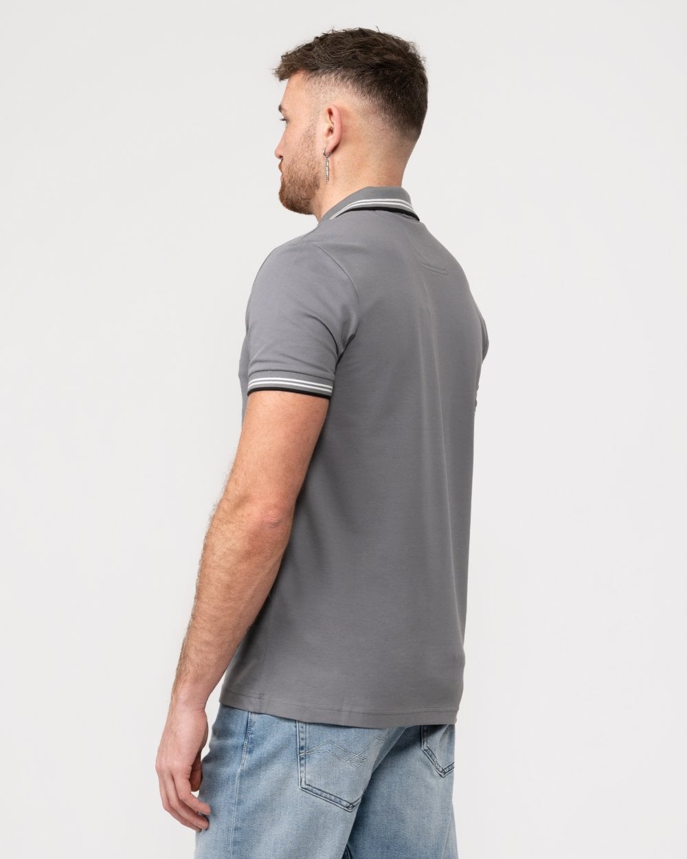 BOSS Green Paul Mens Short Sleeve Polo Shirt With Contrast Tipping - Medium Grey 036