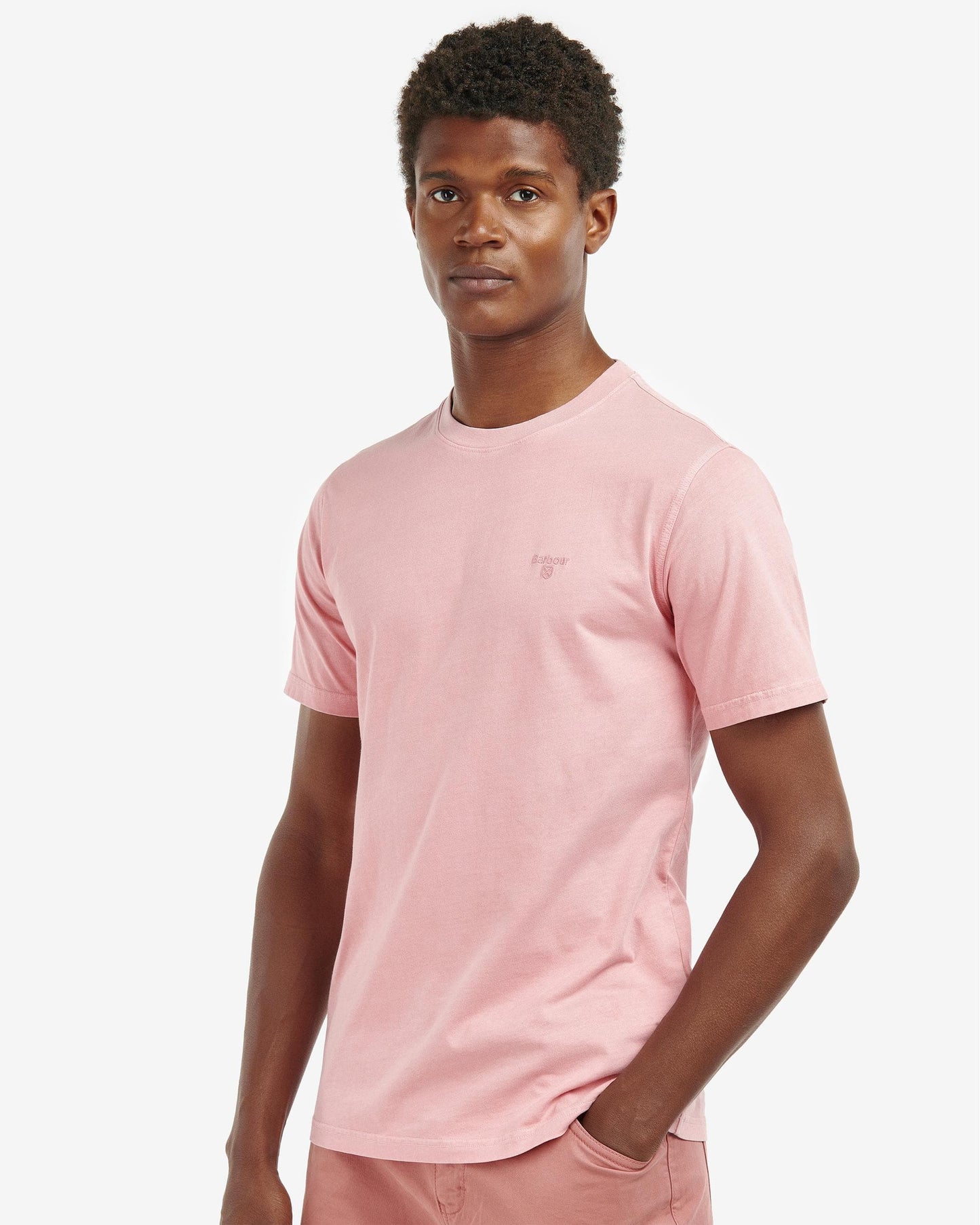 Barbour Garment Dyed Mens Tailored T-Shirt - Pink Salt