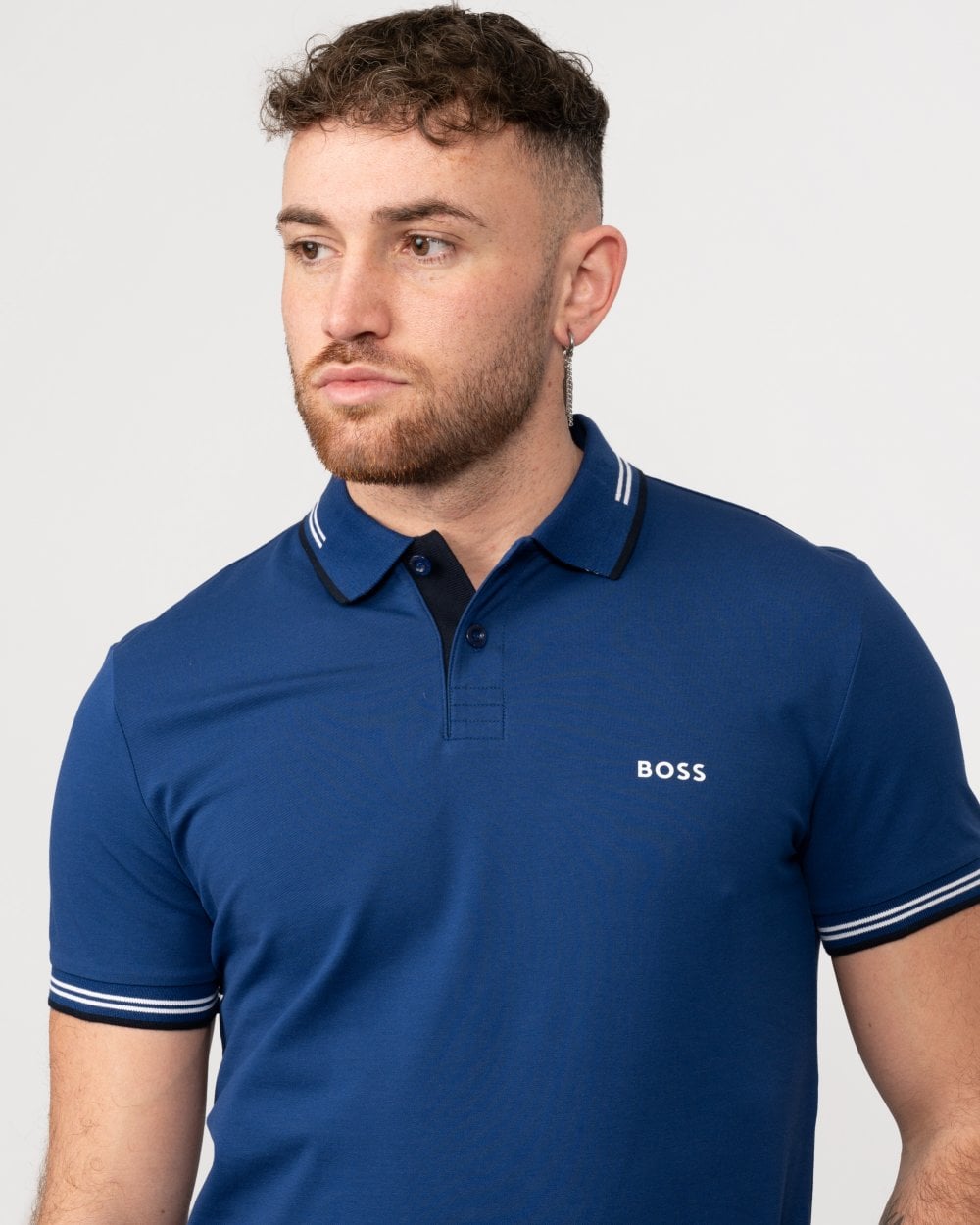 BOSS Green Paul Mens Short Sleeve Polo Shirt With Contrast Tipping - Dark Blue 407