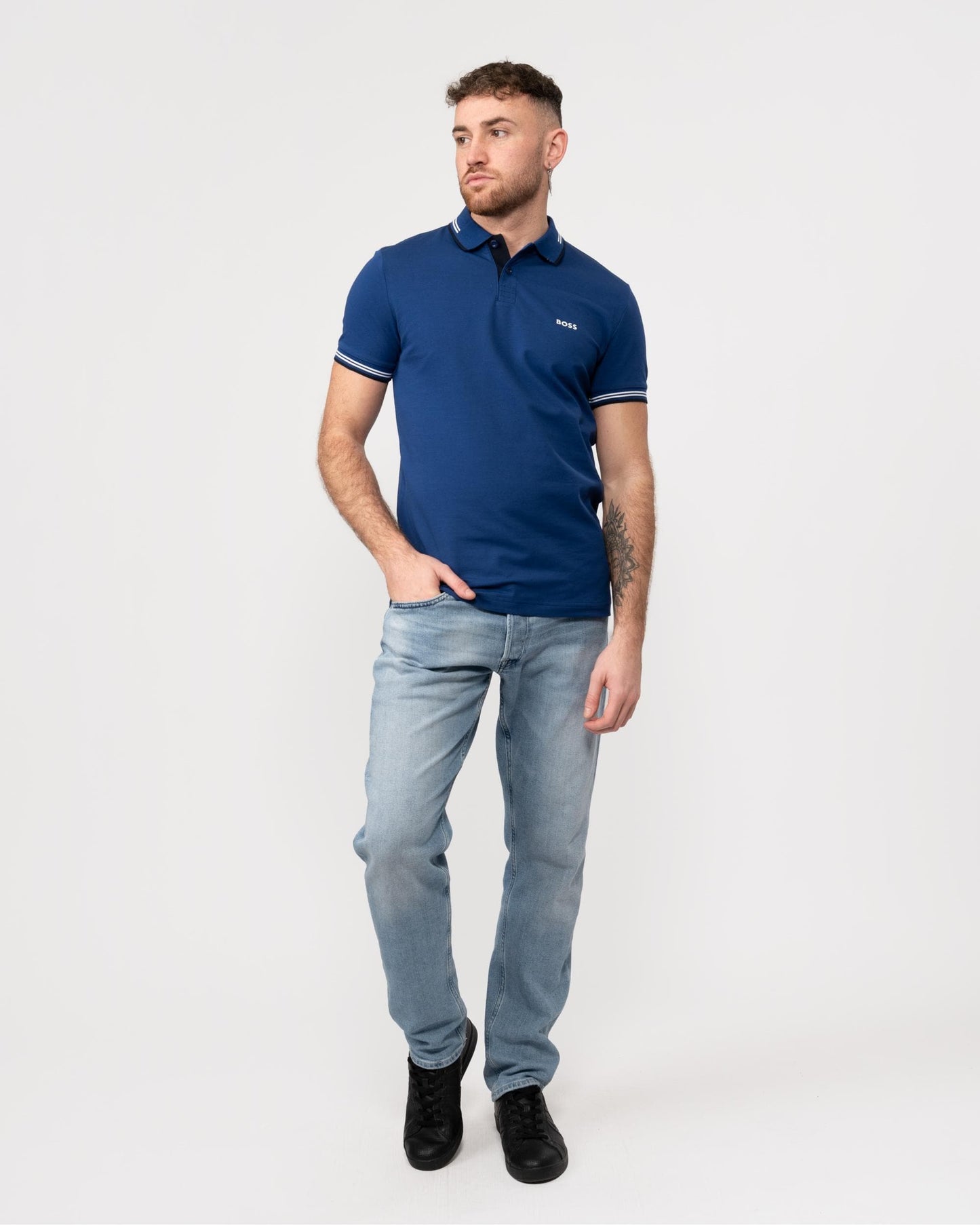 BOSS Green Paul Mens Short Sleeve Polo Shirt With Contrast Tipping - Dark Blue 407