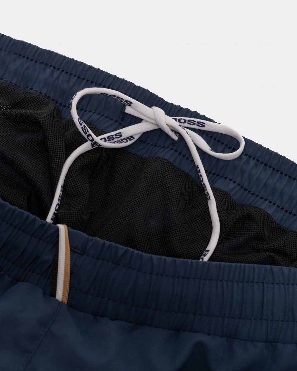 BOSS Orange Dolphin NOS Mens Quick-Drying Swim Shorts with Stripe and Logo - Blue 413