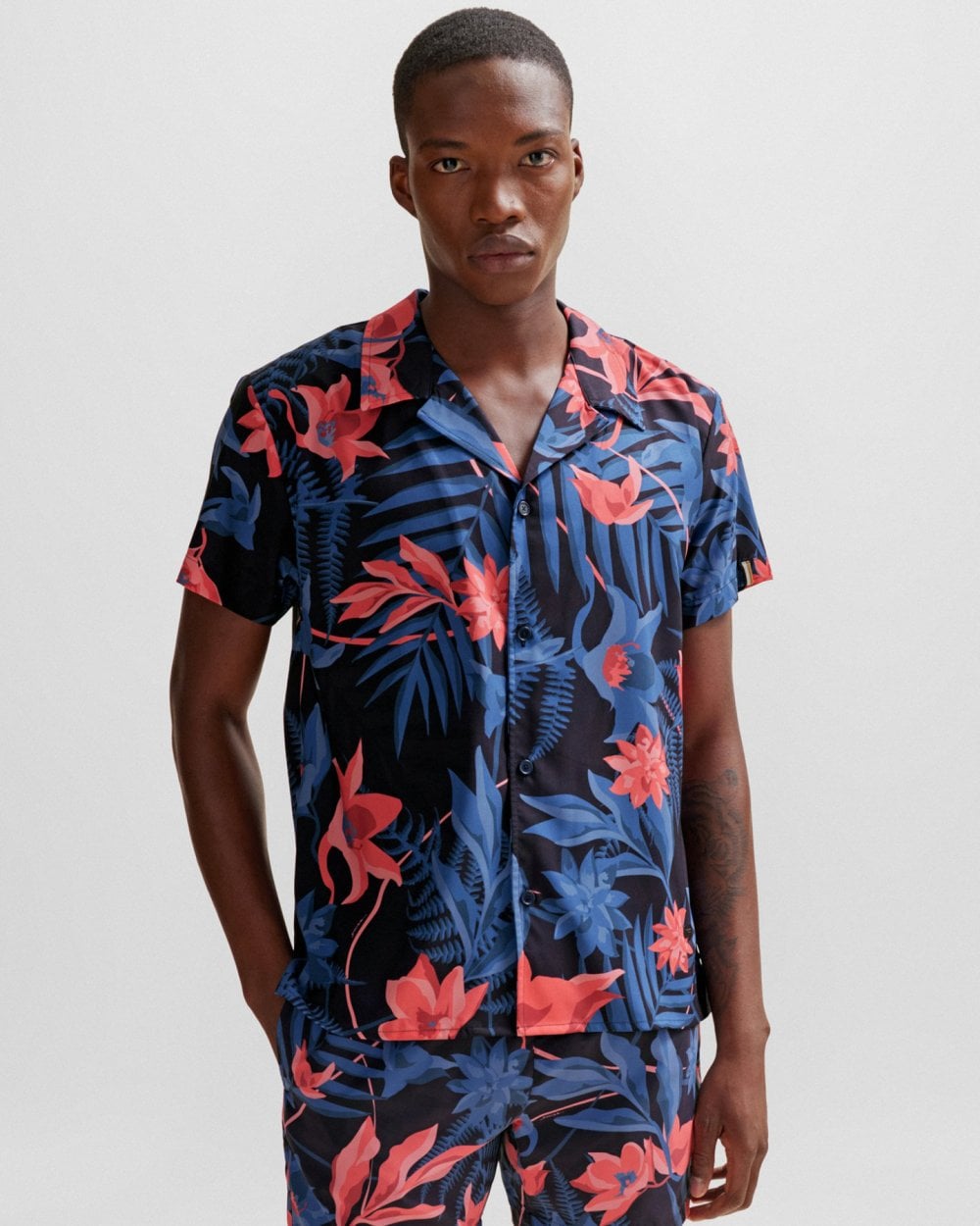 BOSS Orange Mens Short Sleeve Tropical Print Beach Shirt