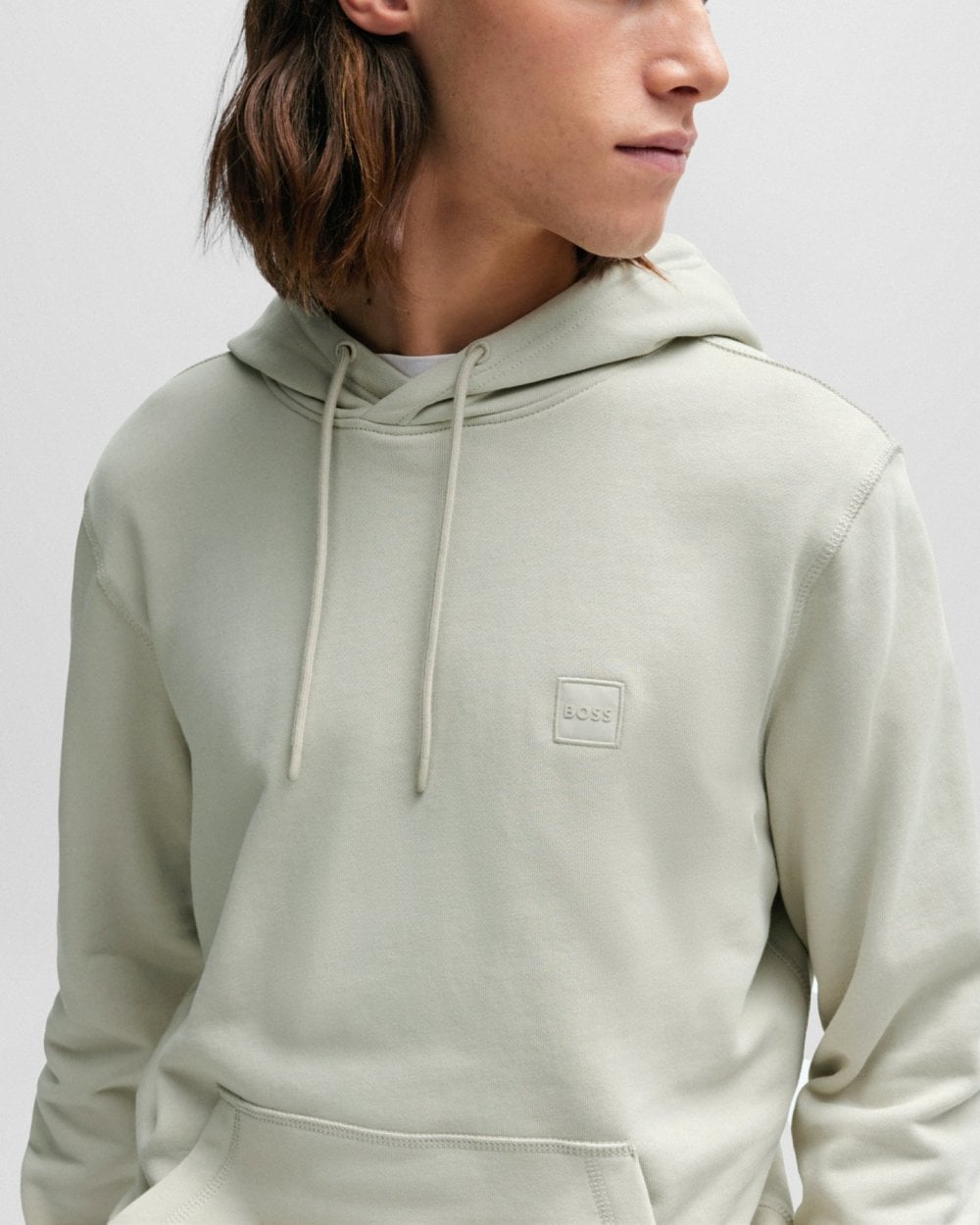 BOSS Orange Wetalk Mens Pullover Hoodie With Logo Patch - Natural 271