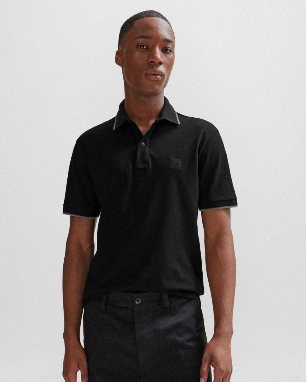 BOSS Orange Passertip Mens Short Sleeve Polo Shirt With Tipped Collar - Black 001