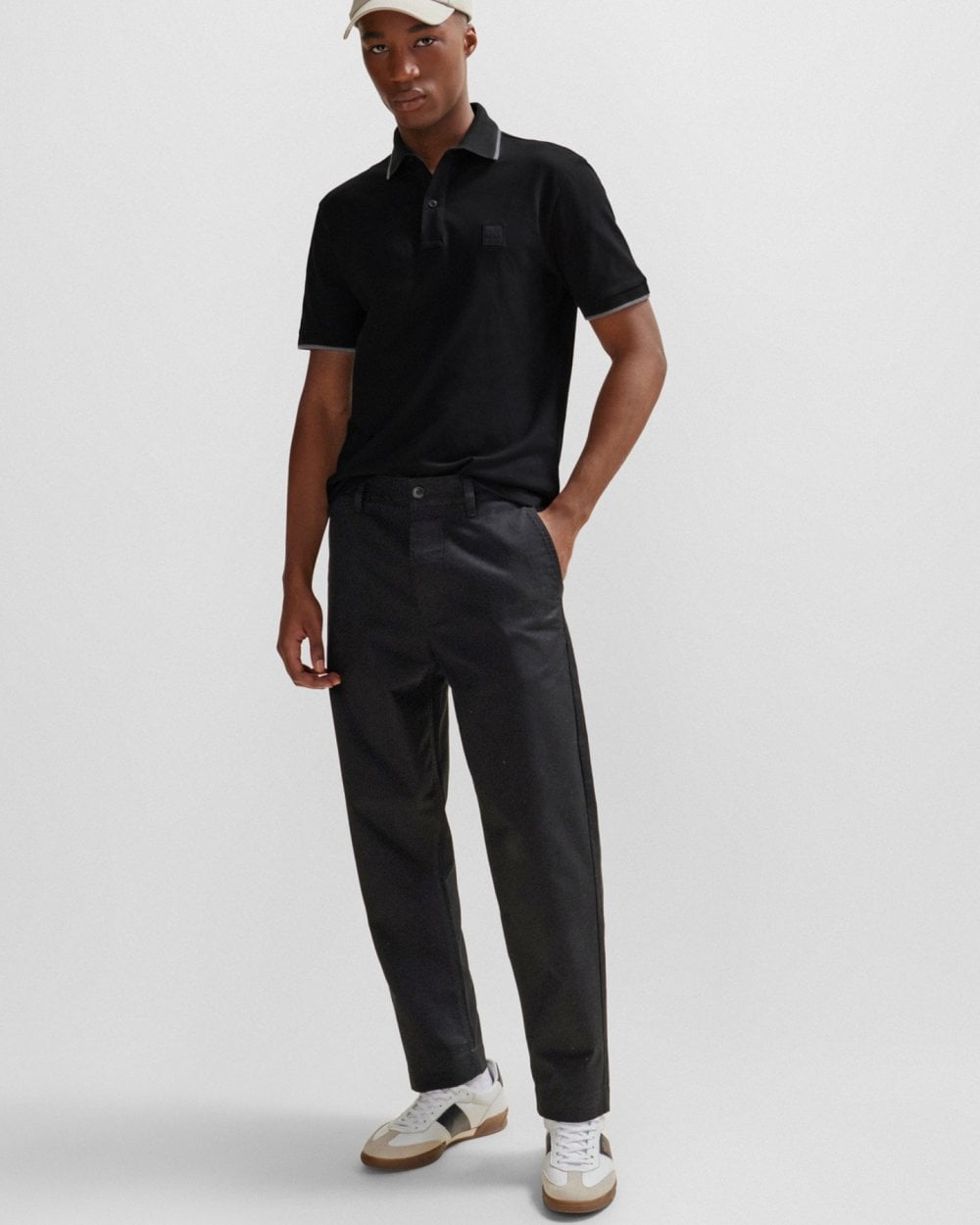 BOSS Orange Passertip Mens Short Sleeve Polo Shirt With Tipped Collar - Black 001