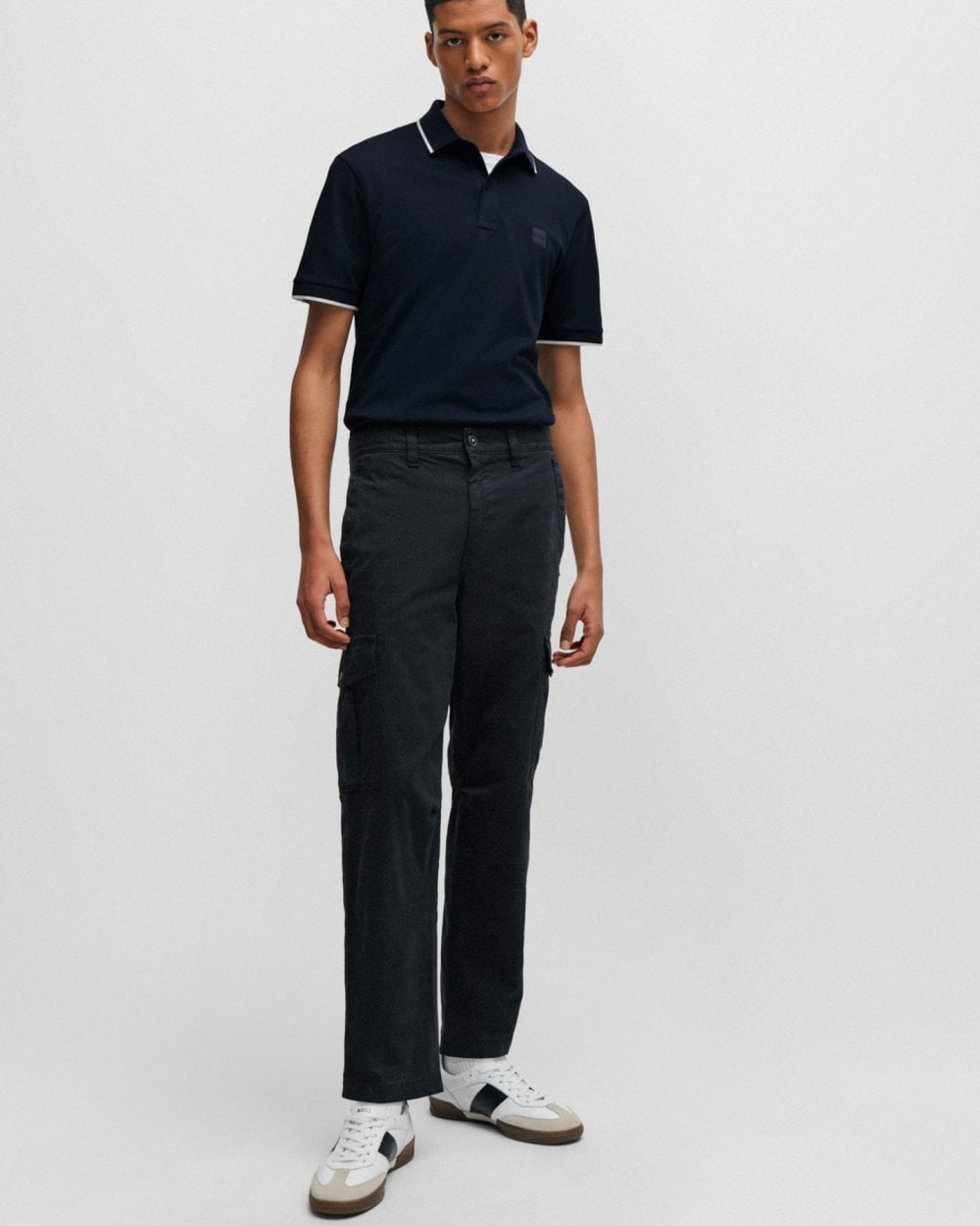 BOSS Orange Passertip Mens Short Sleeve Polo Shirt With Tipped Collar - Dark Blue 404