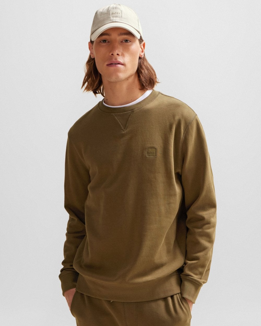 BOSS Orange Westart Mens Crew Neck Sweatshirt With Logo Patch