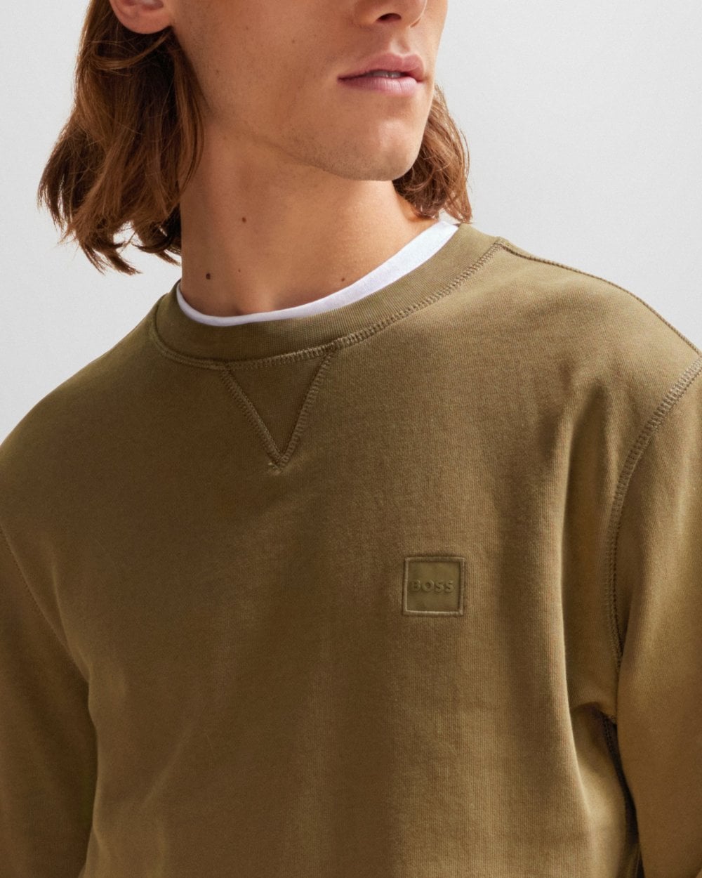 BOSS Orange Westart Mens Crew Neck Sweatshirt With Logo Patch - Open Green 368