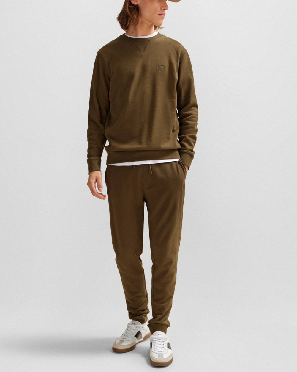 BOSS Orange Westart Mens Crew Neck Sweatshirt With Logo Patch - Open Green 368