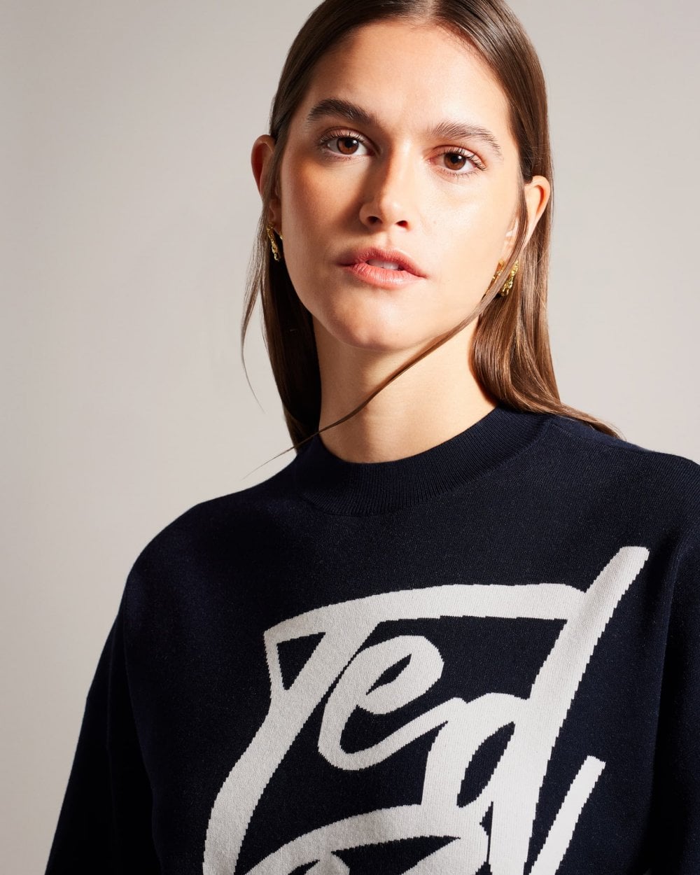 Ted Baker Emallly Womens Branded Jacquard Knit Jumper