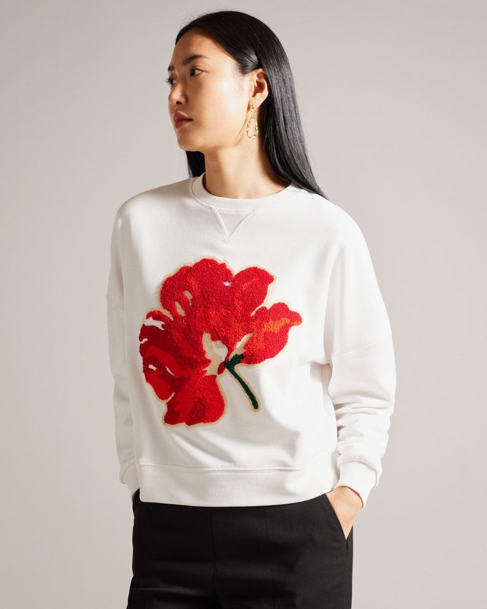Ted Baker Marelaa Womens Sweatshirt With Boucle Flower