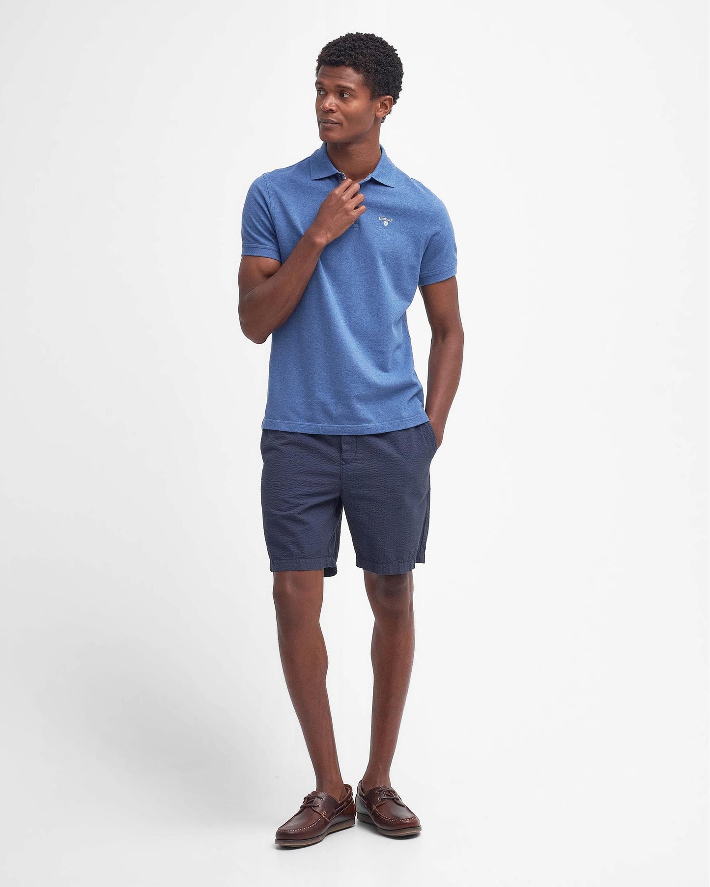 Barbour Tartan Pique Mens Polo - Dark Chambray Marl