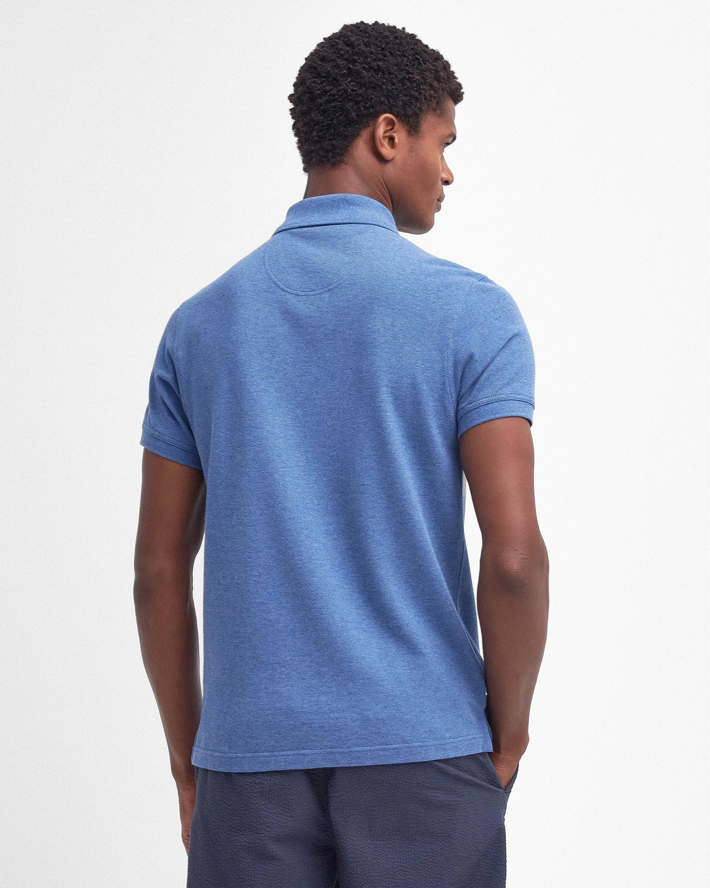 Barbour Tartan Pique Mens Polo - Dark Chambray Marl