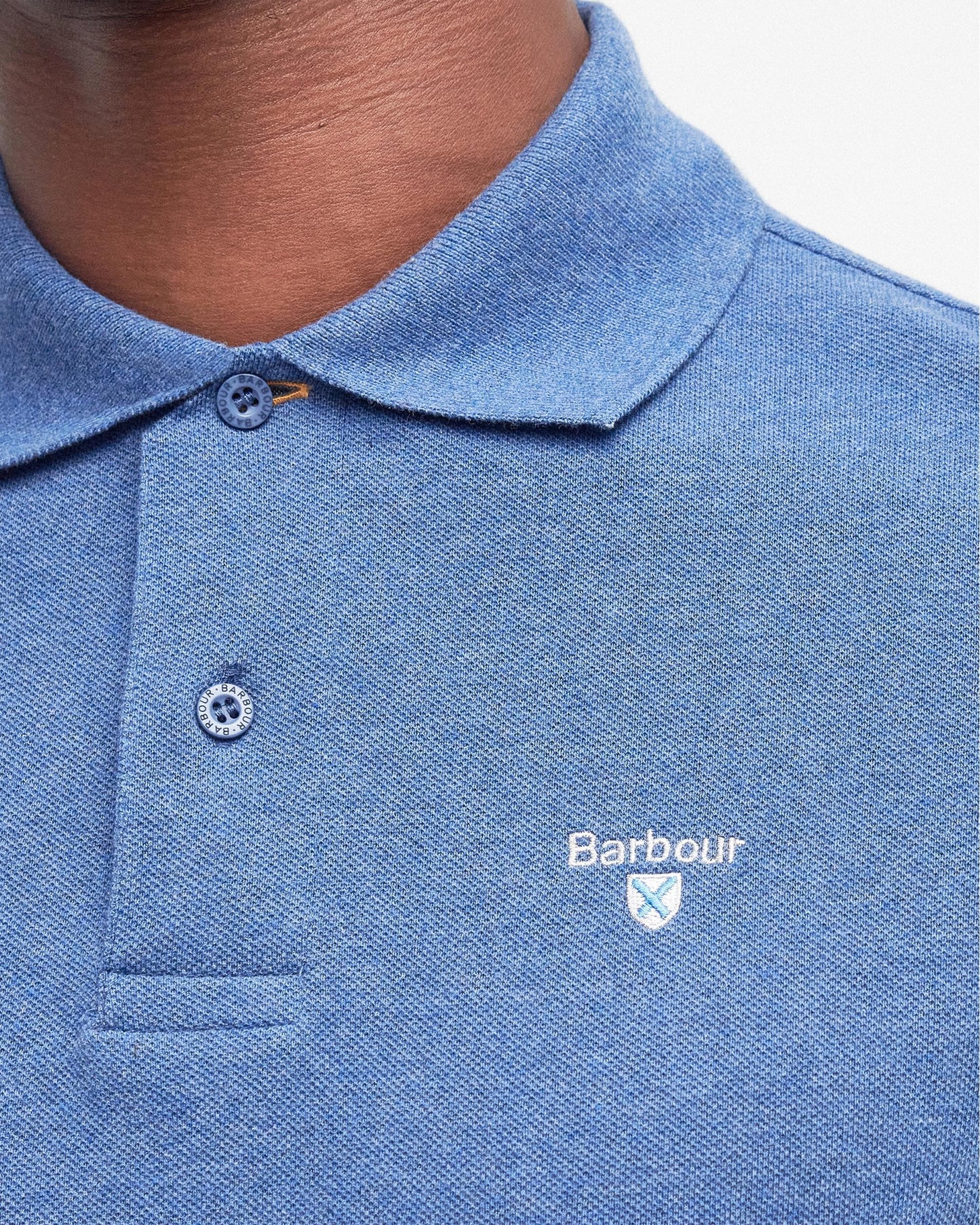 Barbour Tartan Pique Mens Polo - Dark Chambray Marl