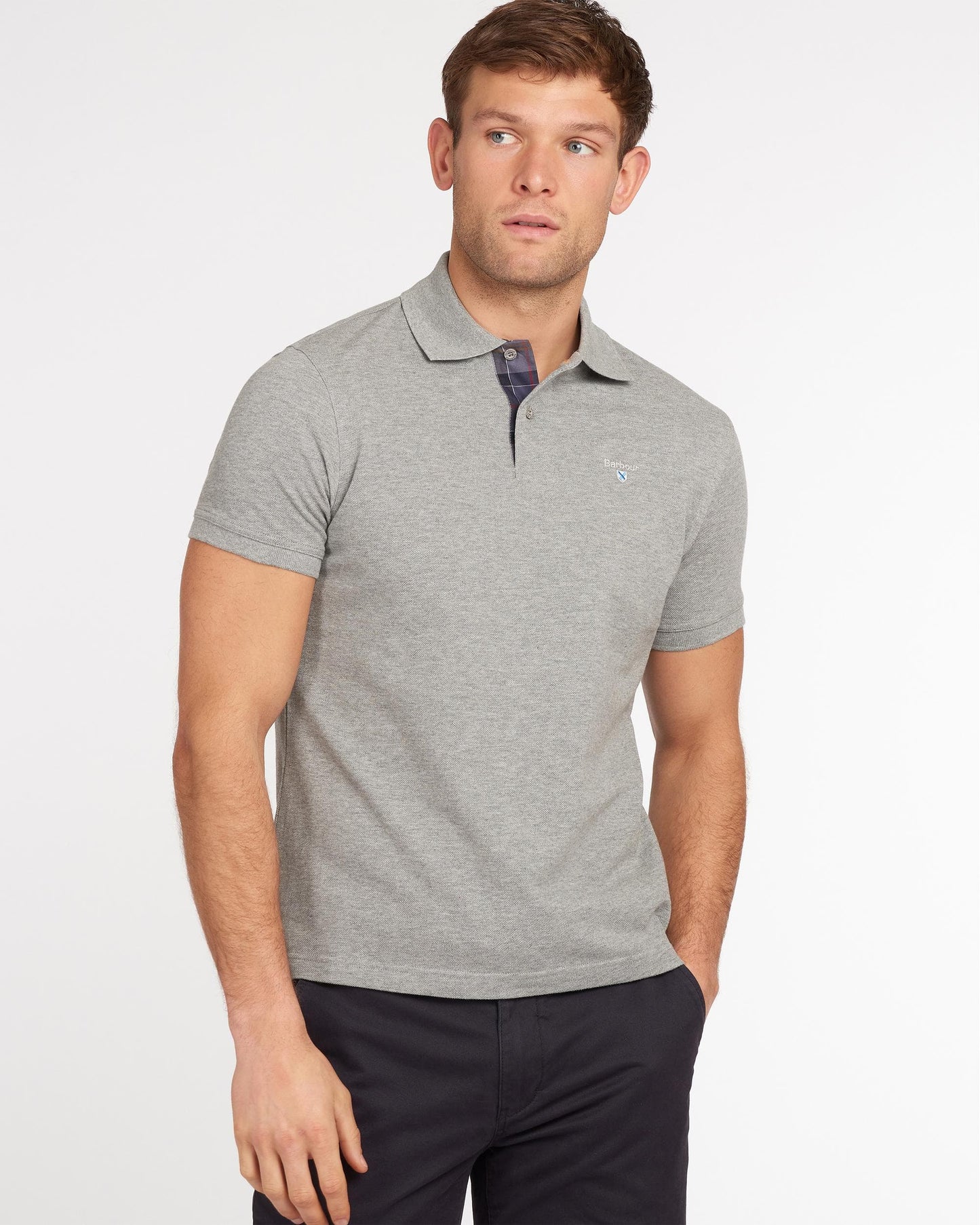 Barbour Tartan Pique Mens Polo - Grey Marl