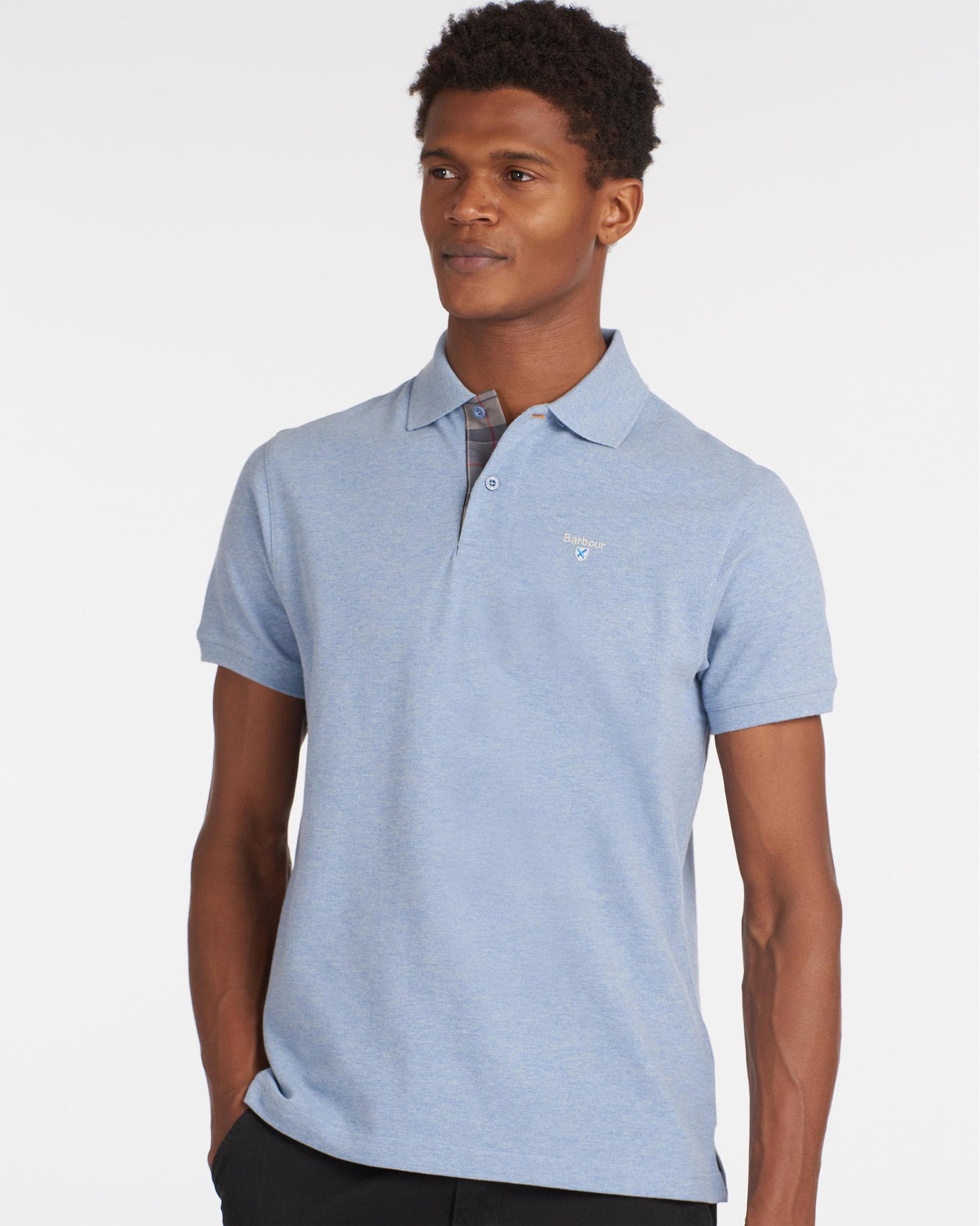 Barbour Tartan Pique Mens Polo - Sky Marl/Dress