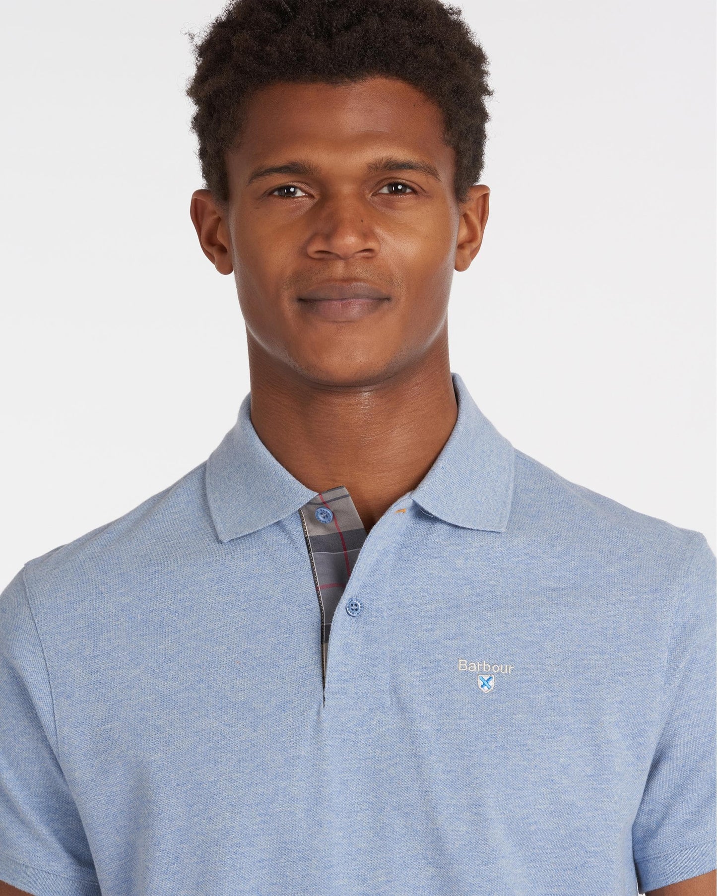 Barbour Tartan Pique Mens Polo - Sky Marl/Dress