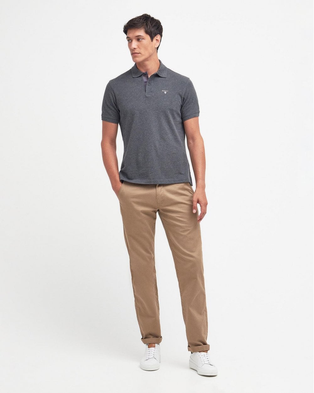 Barbour Tartan Pique Mens Polo S/S 25 - Slate Marl