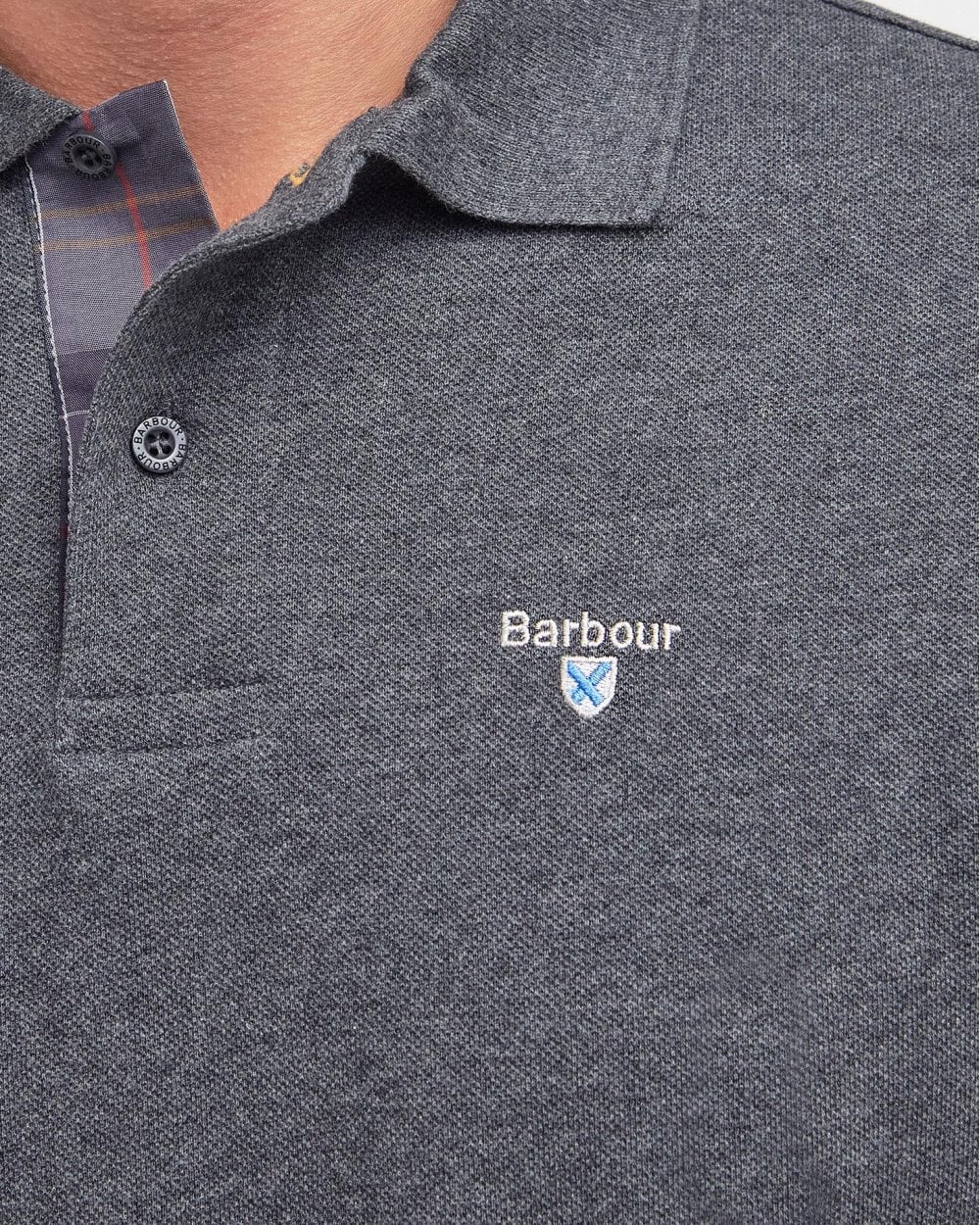 Barbour Tartan Pique Mens Polo S/S 25 - Slate Marl