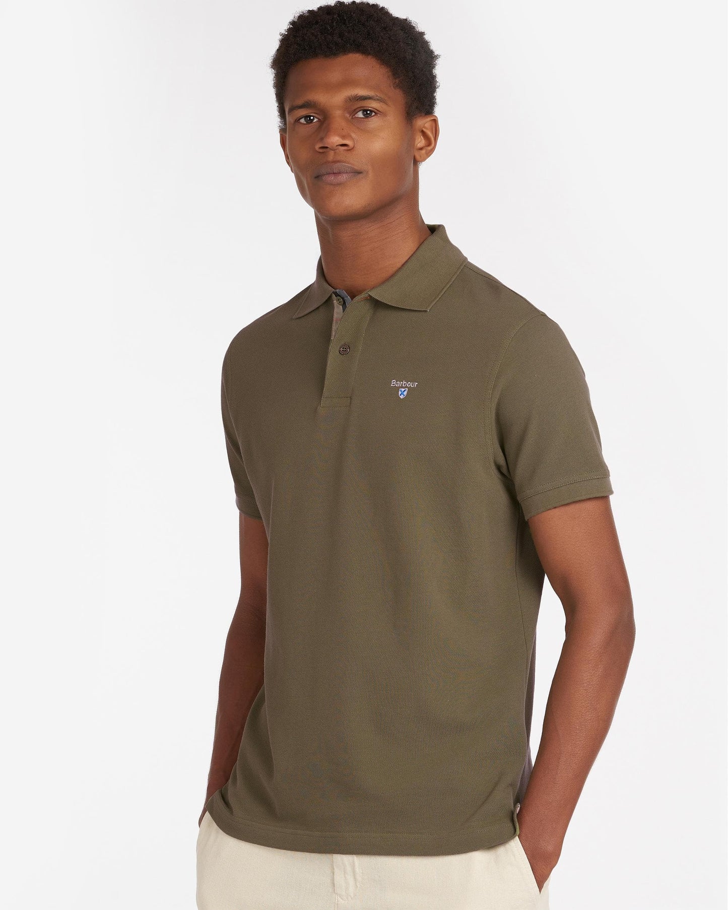 Barbour Tartan Pique Mens Polo - Dark Olive/Classic