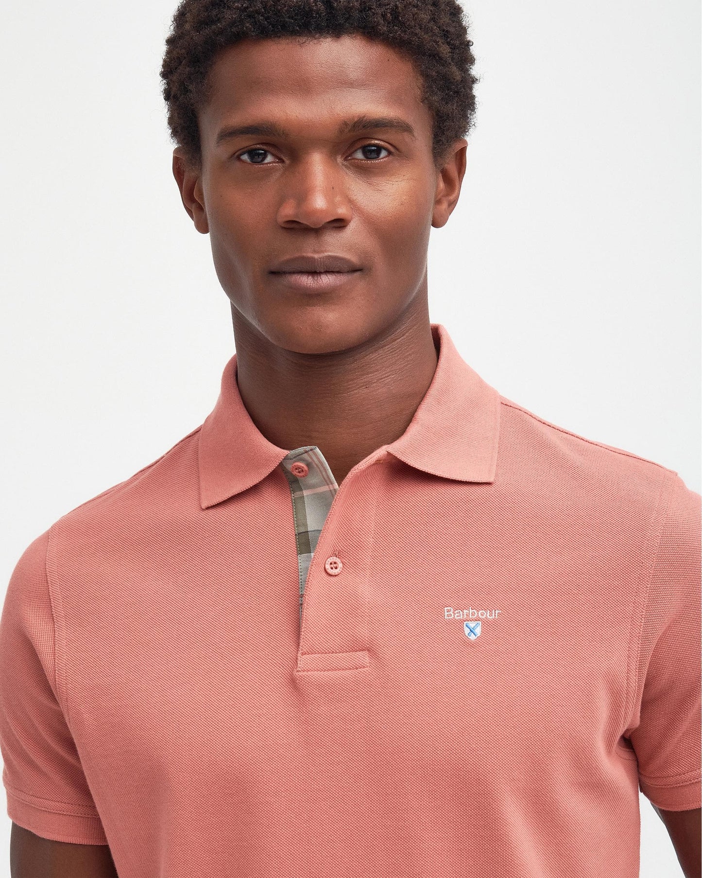 Barbour Tartan Pique Mens Polo - Pink Clay