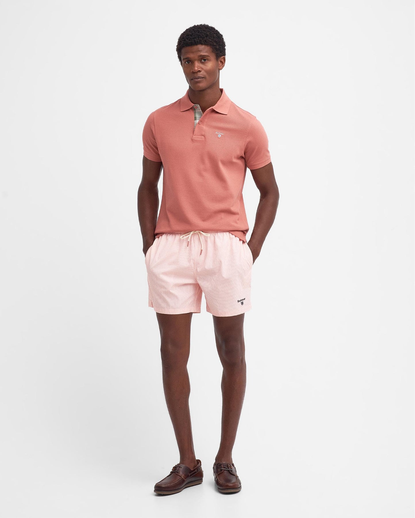 Barbour Tartan Pique Mens Polo - Pink Clay