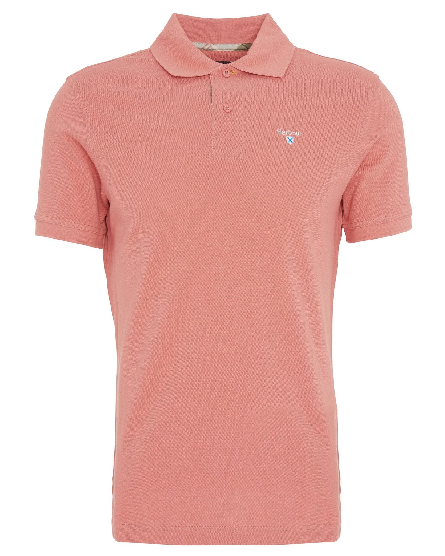 Barbour Tartan Pique Mens Polo - Pink Clay