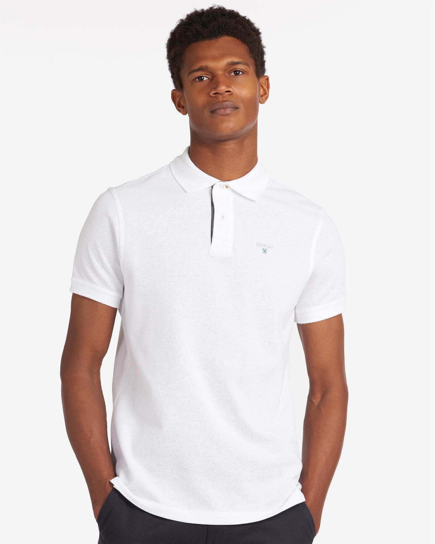 Barbour Tartan Pique Mens Polo - White/Dress
