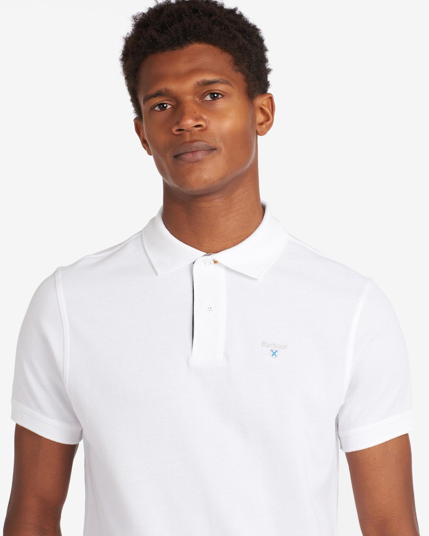 Barbour Tartan Pique Mens Polo - White/Dress