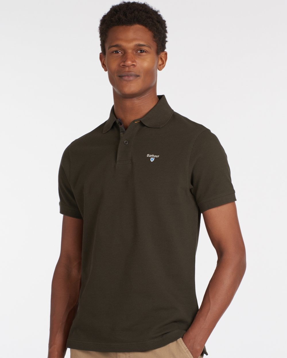 Barbour Tartan Pique Mens Polo - Forest Green