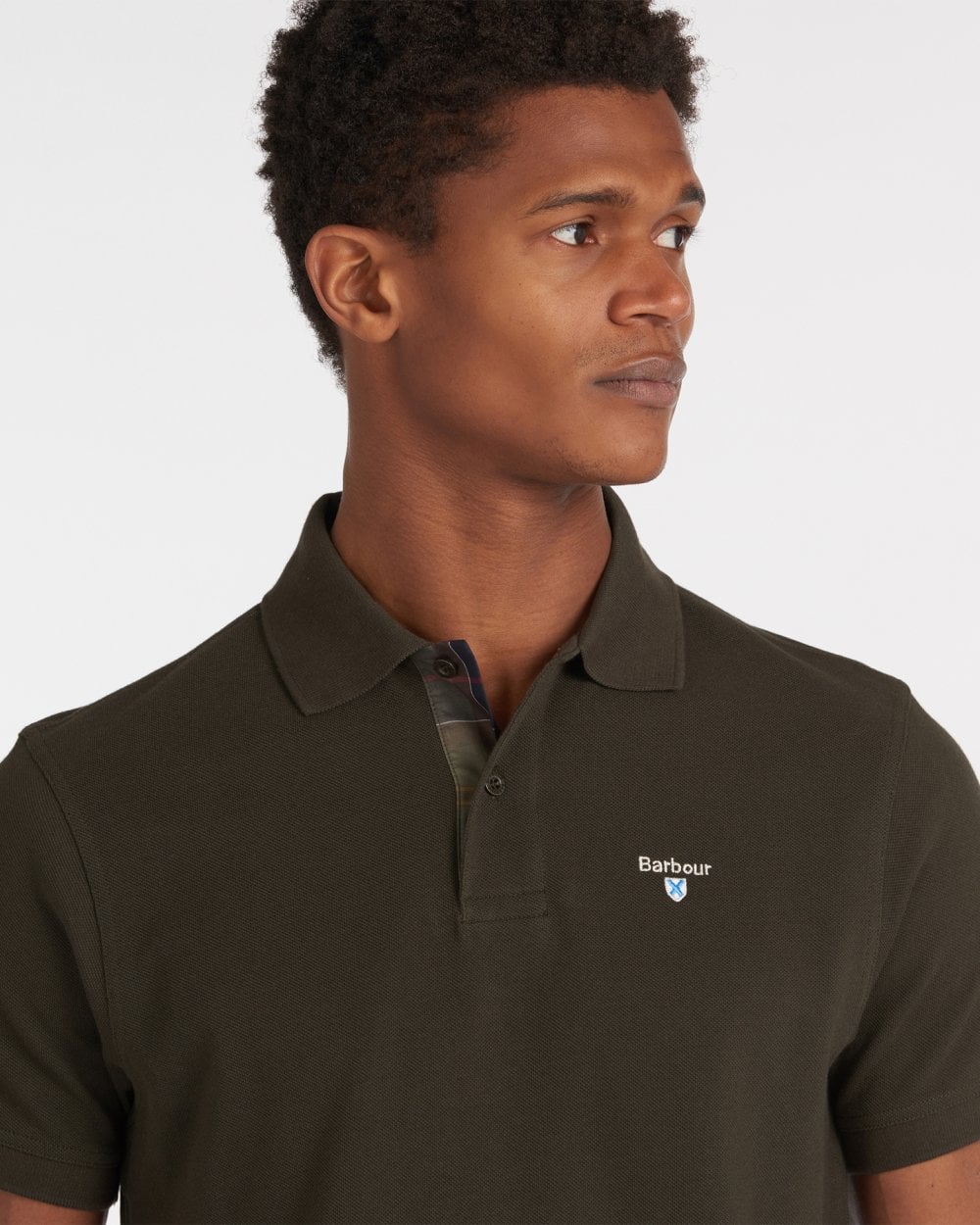 Barbour Tartan Pique Mens Polo - Forest Green