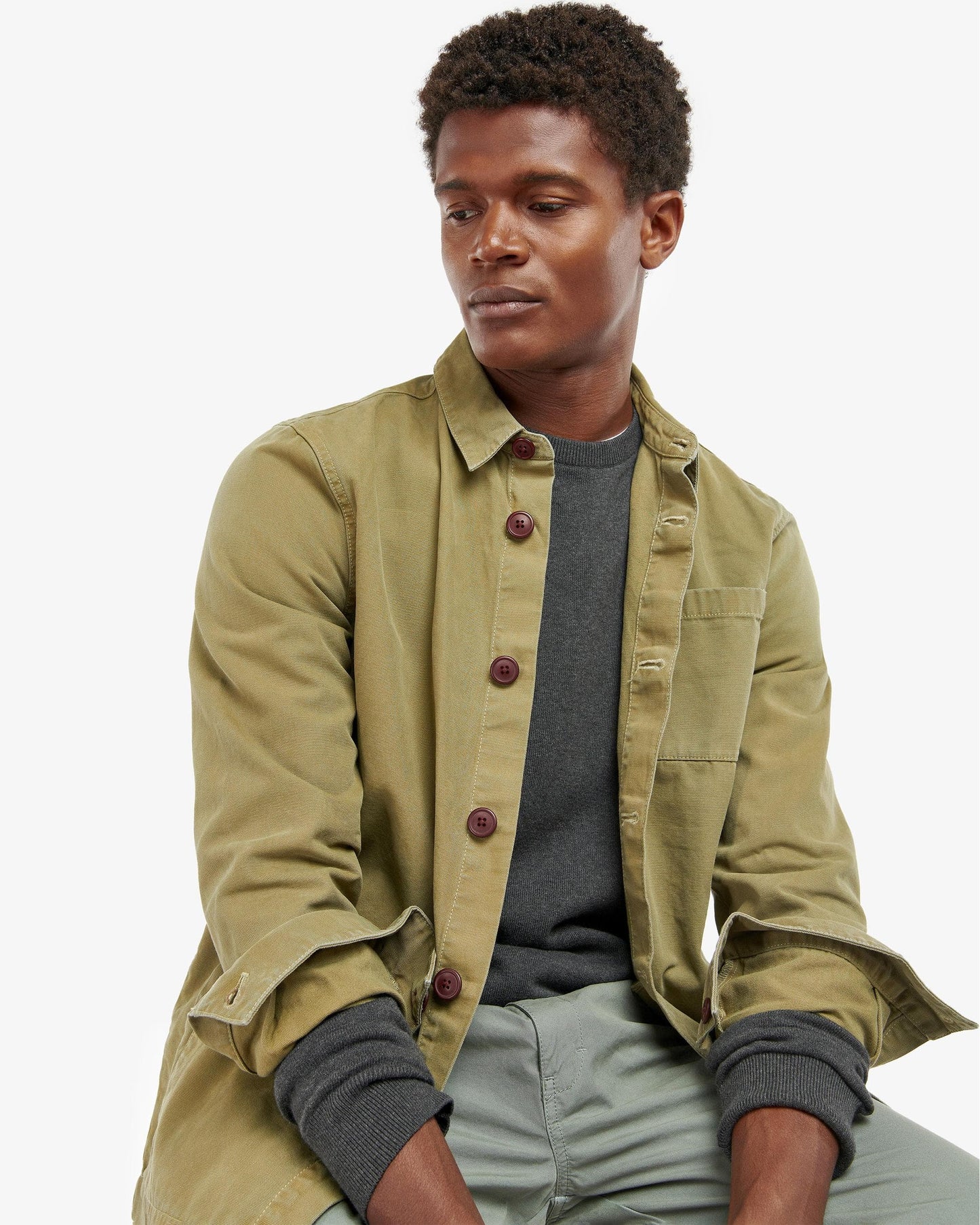 Barbour Washed Mens Overshirt - Bleached Olive