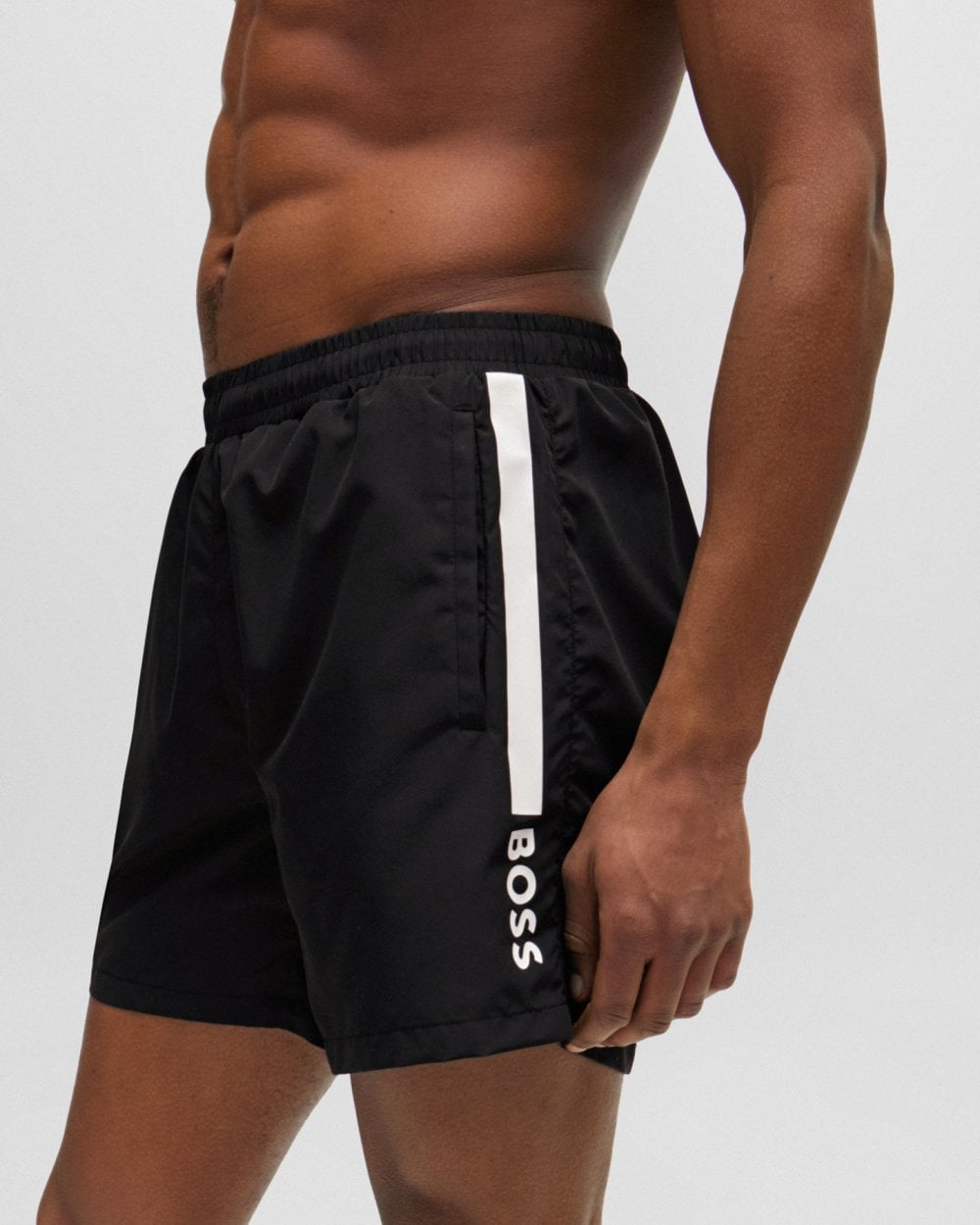 BOSS Orange Dolphin NOS Mens Quick-Drying Swim Shorts with Stripe and Logo - Black 001