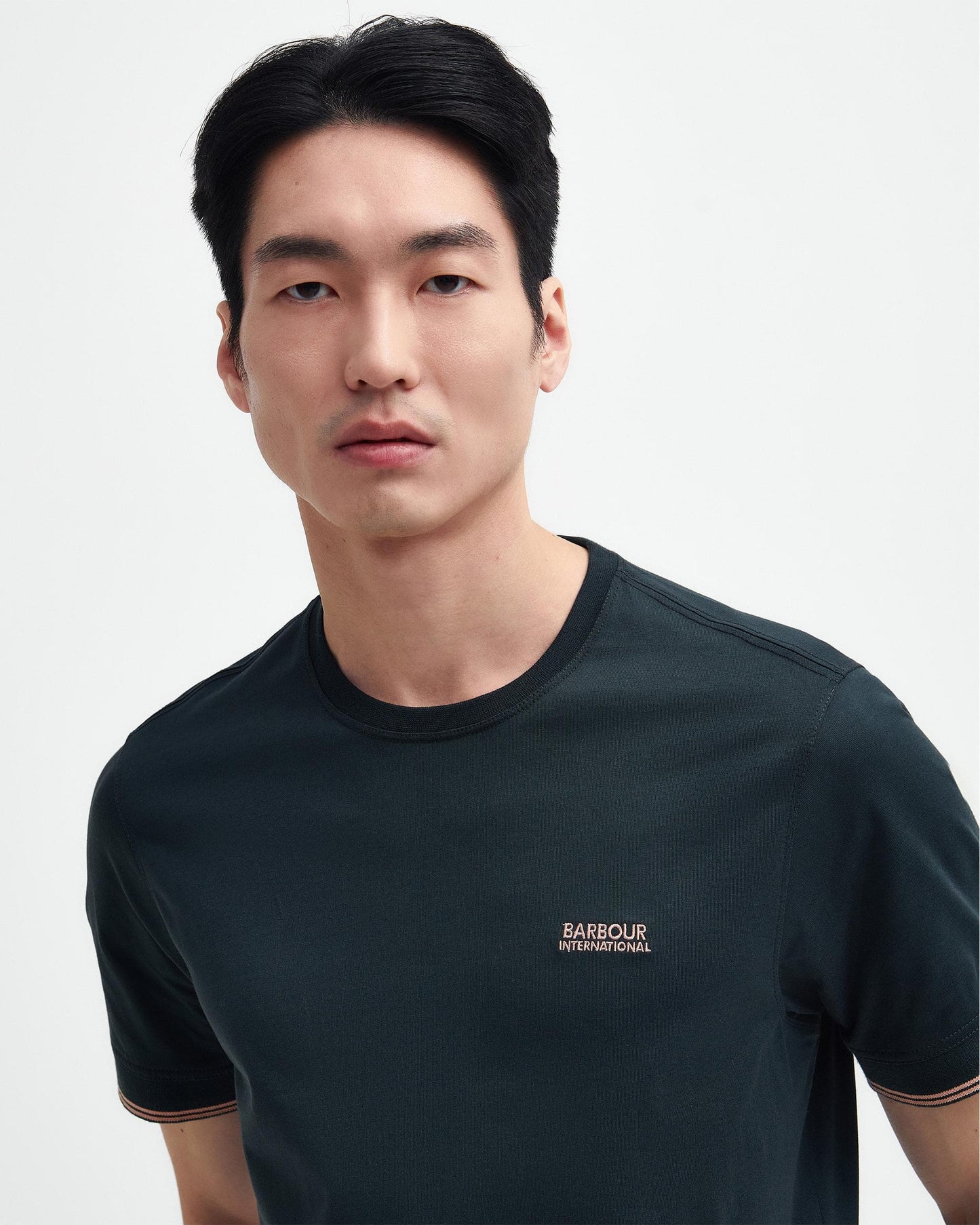 Barbour International Philip Mens Tipped Cuff Tailored T-Shirt - Forest River