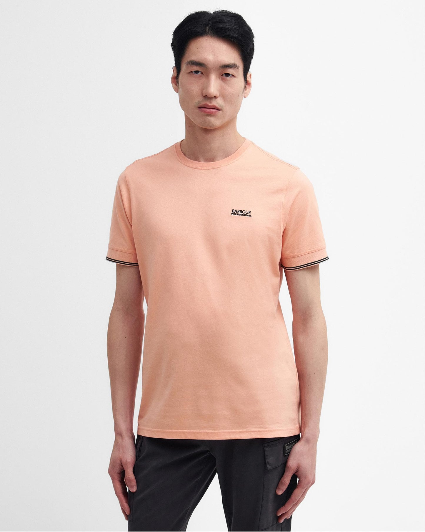 Barbour International Philip Mens Tipped Cuff Tailored T-Shirt - Peach Nectar