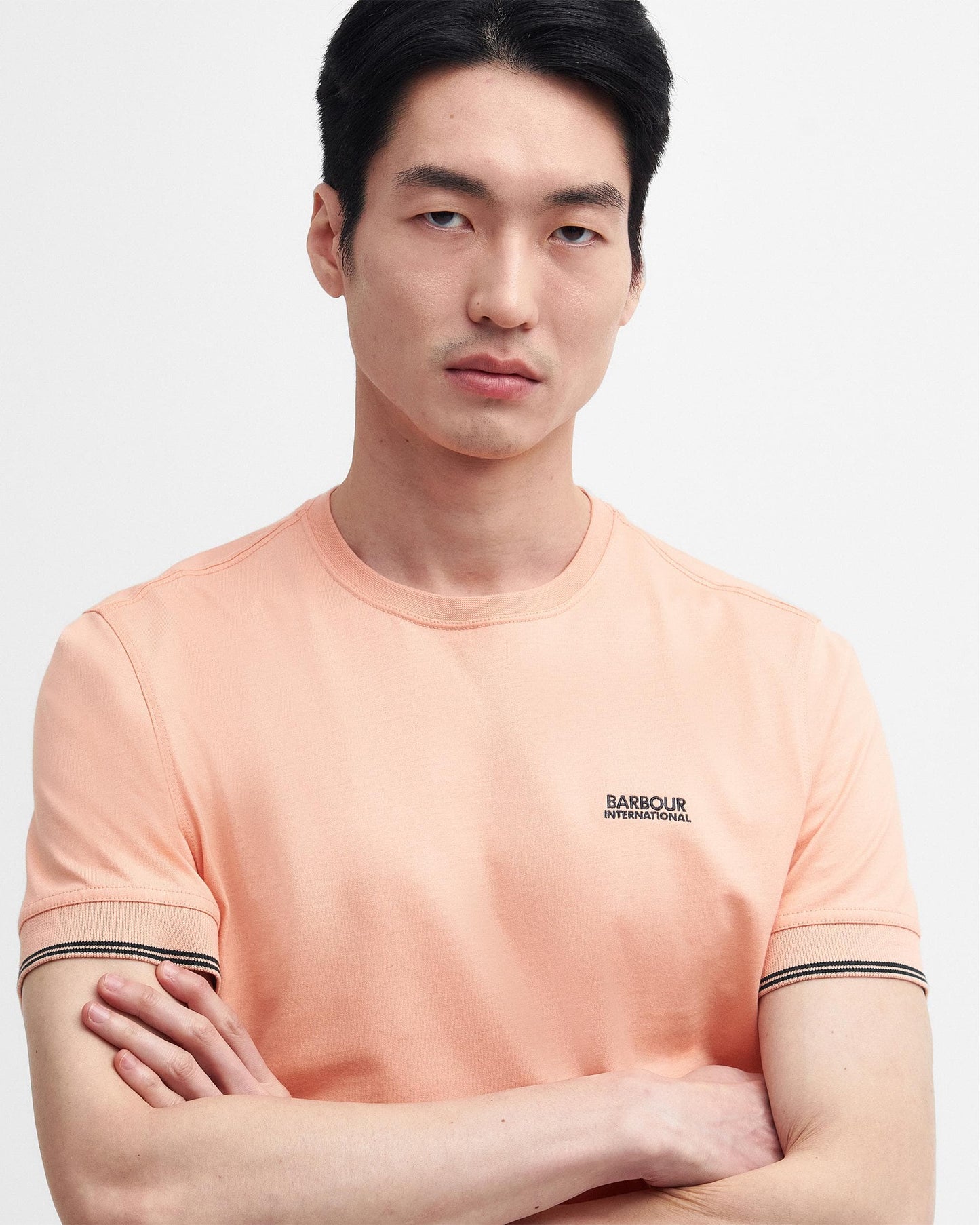Barbour International Philip Mens Tipped Cuff Tailored T-Shirt - Peach Nectar