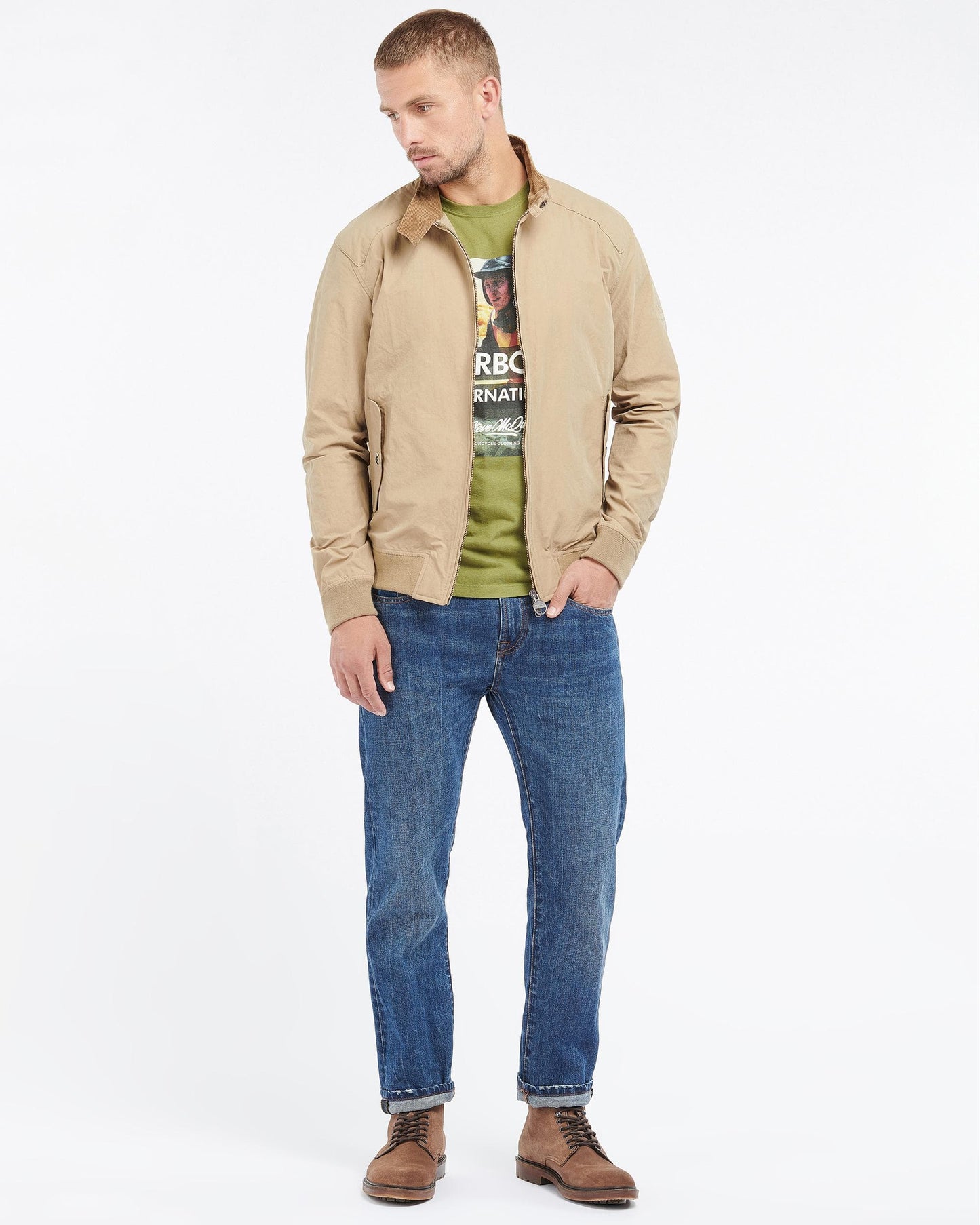 Barbour International Steve McQueen Rectifier Harrington Casual Mens Jacket - Military Brown
