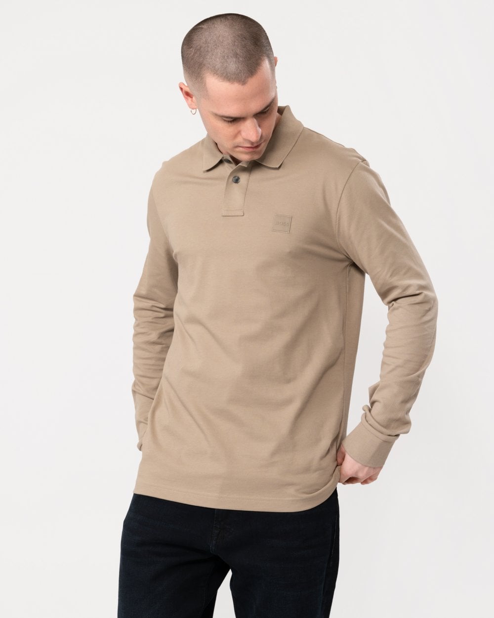 BOSS Orange Passerby Mens Long Sleeve Stretch-Cotton Polo Shirt with Logo Patch