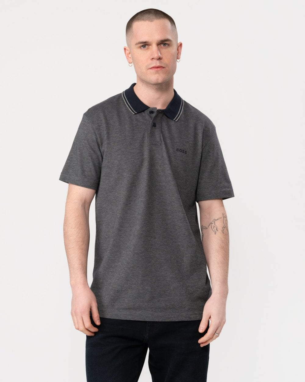 BOSS Orange Oxford New Mens Contrast Collar Short Sleeve Polo Shirt