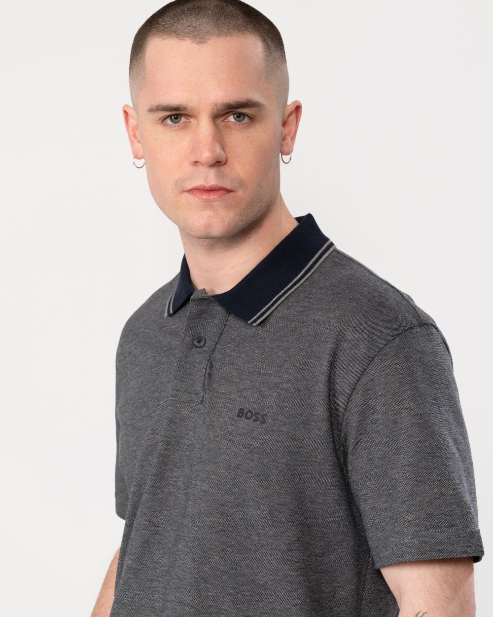 BOSS Orange Oxford New Mens Contrast Collar Short Sleeve Polo Shirt - Dark Blue 404