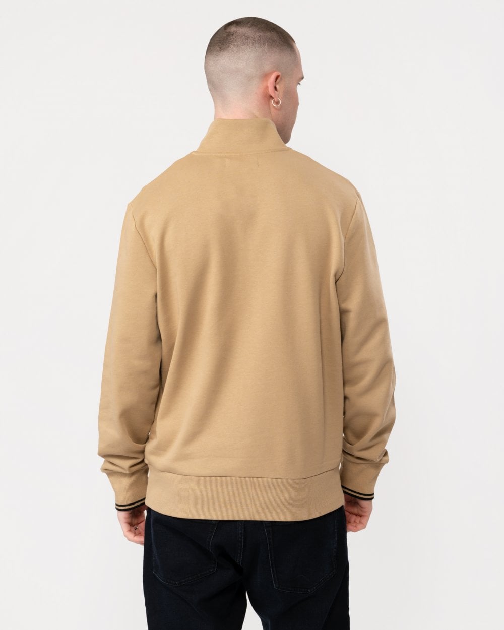 Fred Perry Mens Half Zip Sweatshirt - Warm Stone/Black U88