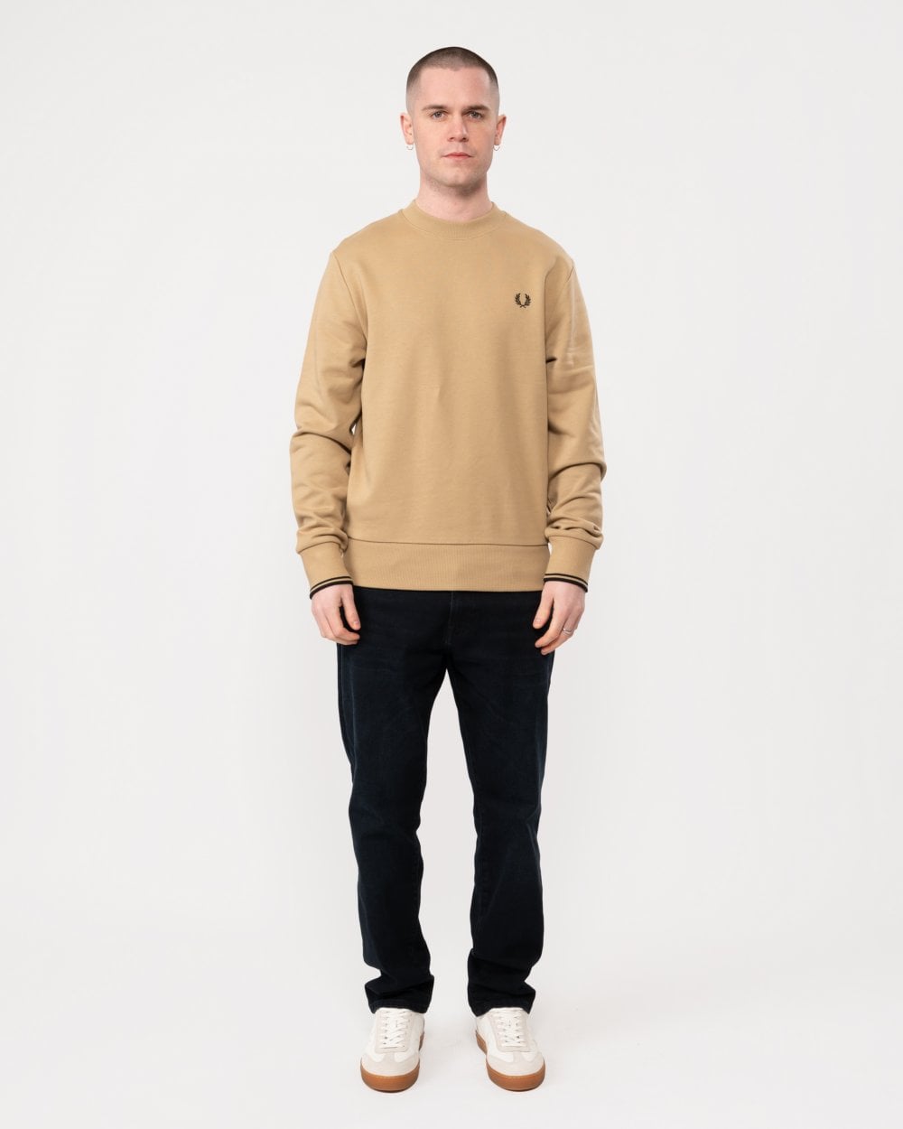 Fred Perry Mens Crew Neck Sweatshirt - Warm Stone/Black U88