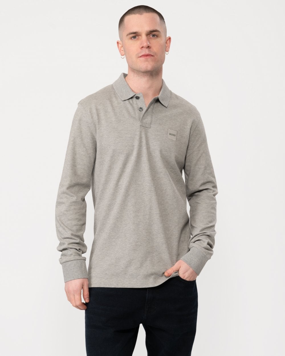BOSS Orange Passerby Mens Long Sleeve Stretch-Cotton Polo Shirt with Logo Patch
