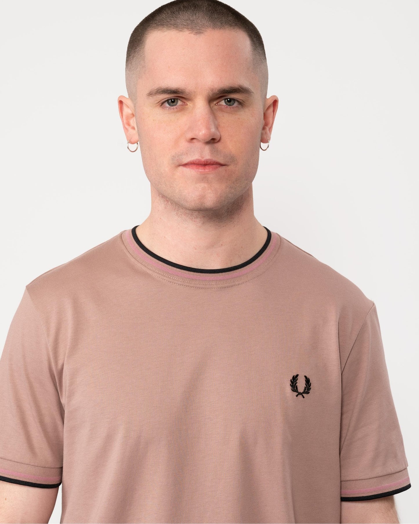 Fred Perry Mens Twin Tipped T-Shirt - Dark Pink/Dusty Rose/Black U89