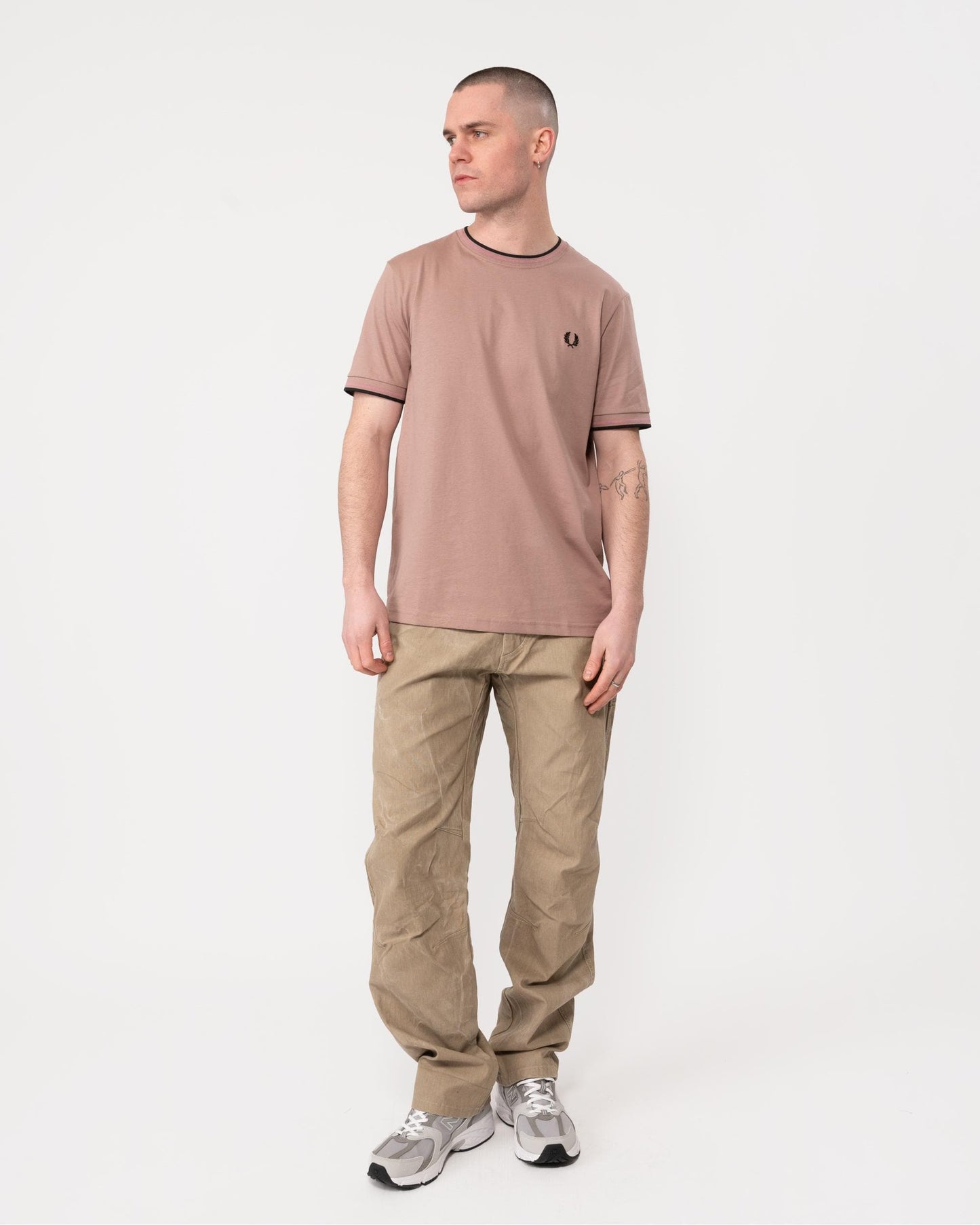 Fred Perry Mens Twin Tipped T-Shirt - Dark Pink/Dusty Rose/Black U89