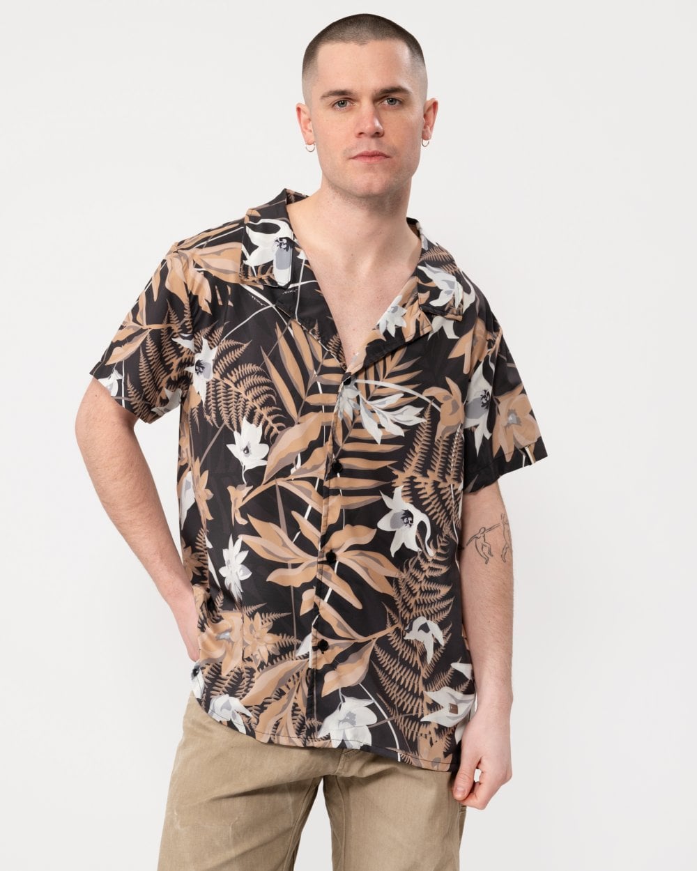 BOSS Orange Mens Short Sleeve Tropical Print Beach Shirt